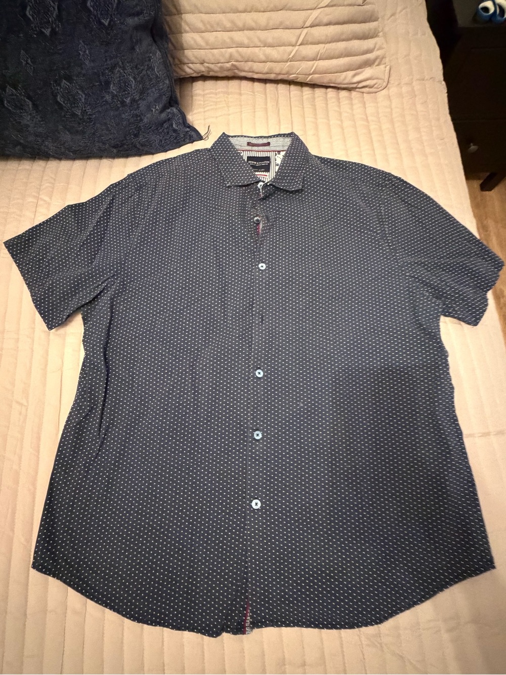 Denim & Flower Navy Short-Sleeve Microdot Button-Down Shirt